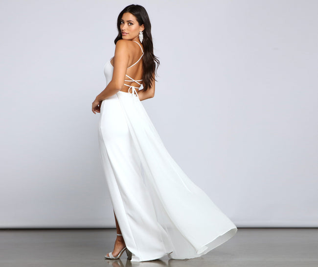 Jacklyn Crepe And Chiffon High Slit Formal Dress - Lady Occasions Main image