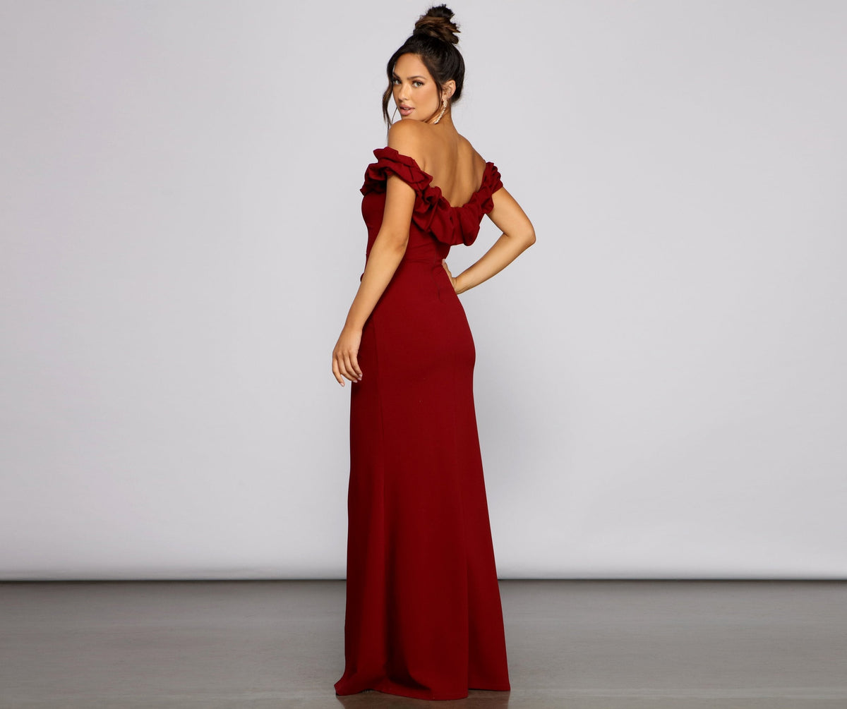 Crepe Mermaid Off-Shoulder Maxi Dress