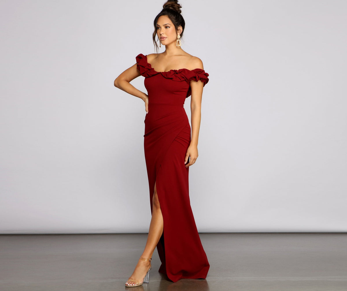 Crepe Mermaid Off-Shoulder Maxi Dress
