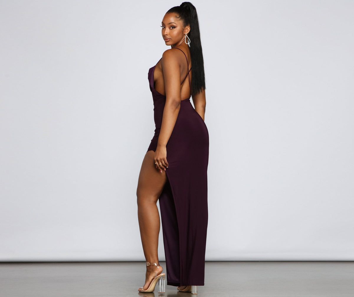 High-Slit Dress with Ruching