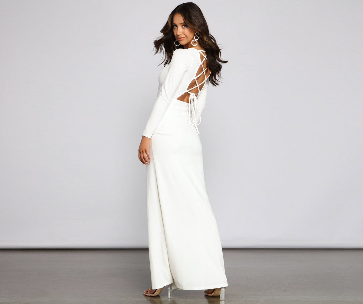 Lace-Up Long-Sleeve Dress