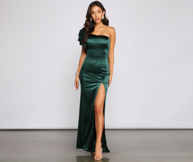 Charmaine Formal One Shoulder Satin Dress - Lady Occasions Main image