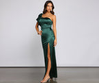 Draped Satin Dress with One-Shoulder Cut