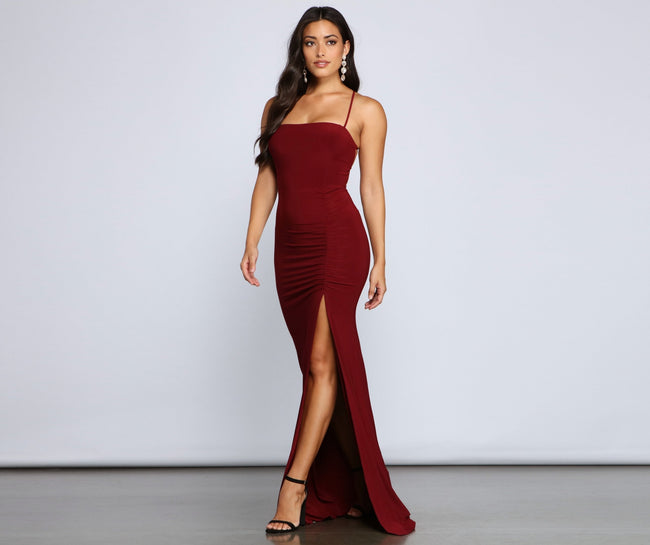 Gia Lace-Up Formal High-Slit Dress - Lady Occasions Main image