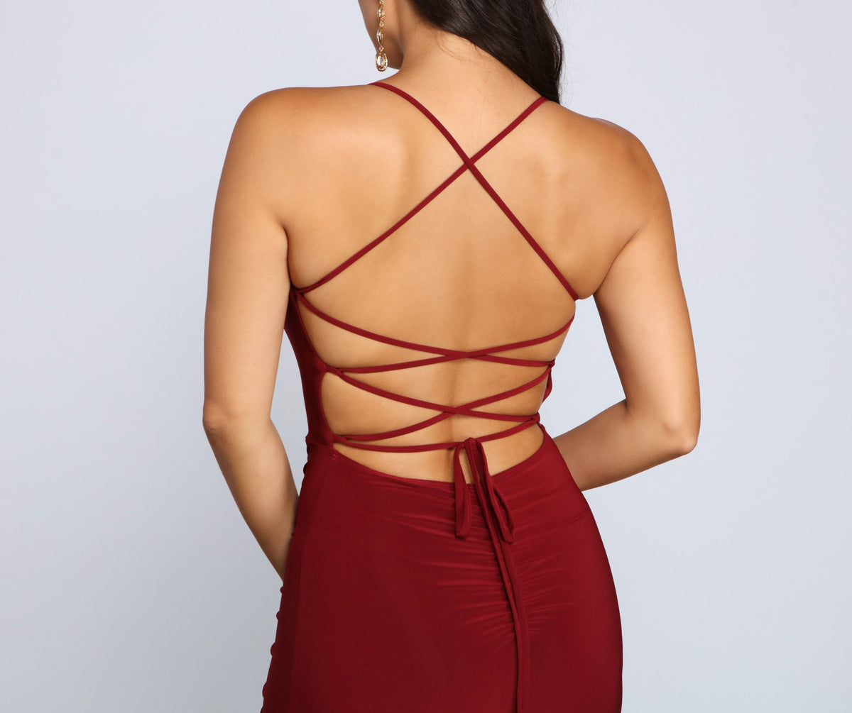 Lace-Up Dress with High Slit