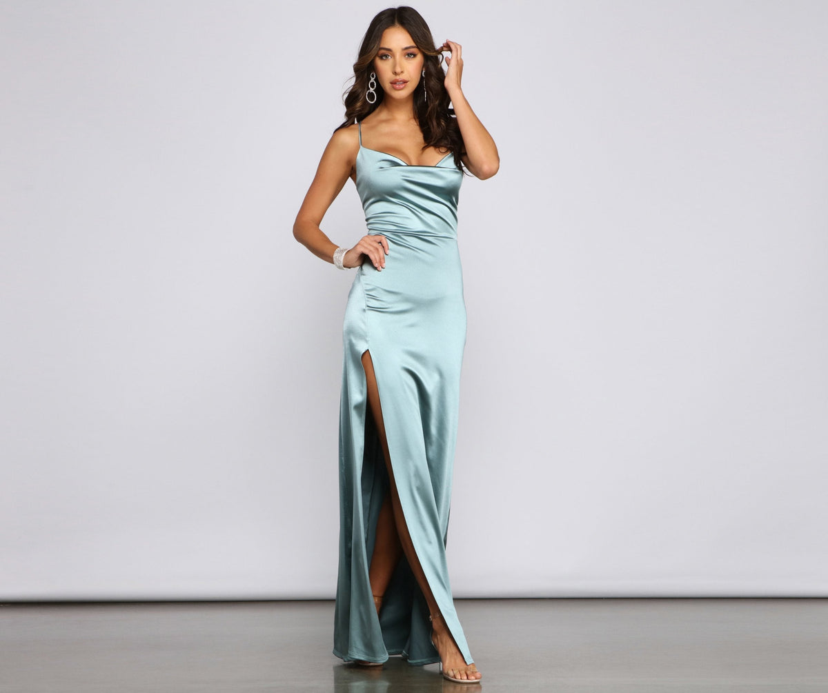 Sleeveless Satin Dress with High Slit