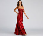 Satin Sweetheart-Neck Dress with Sequins