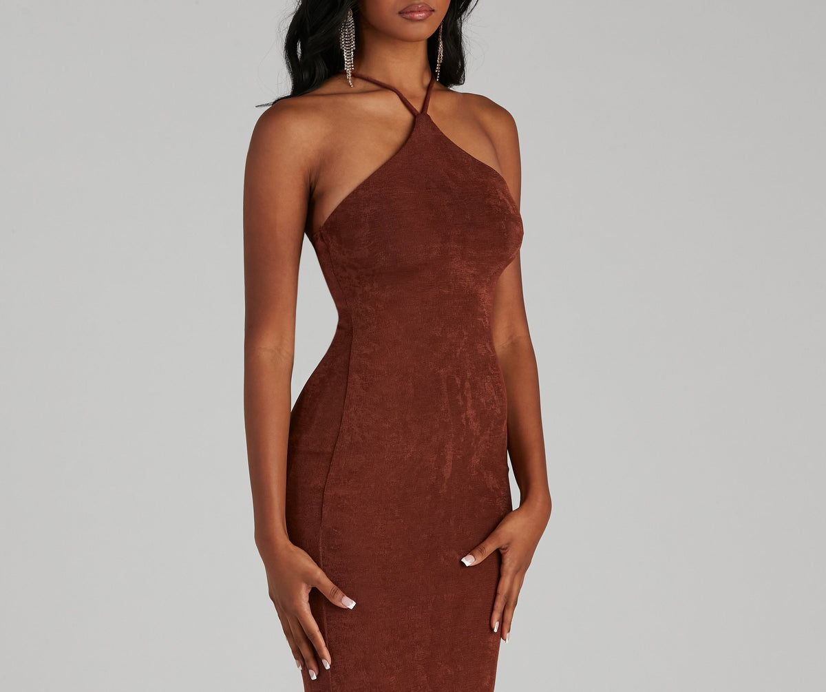 Open-Back Knit Dress with Halter Neckline