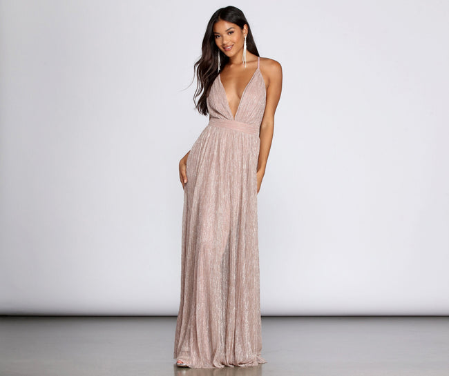 Haley Formal Shimmering Metallic Dress - Lady Occasions Main image