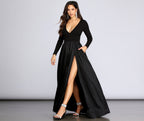 High-Slit Crepe Maxi Dress with Plunging Neckline