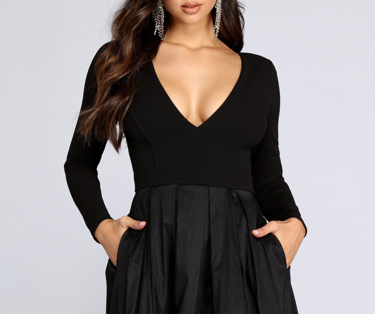 High-Slit Crepe Maxi Dress with Plunging Neckline