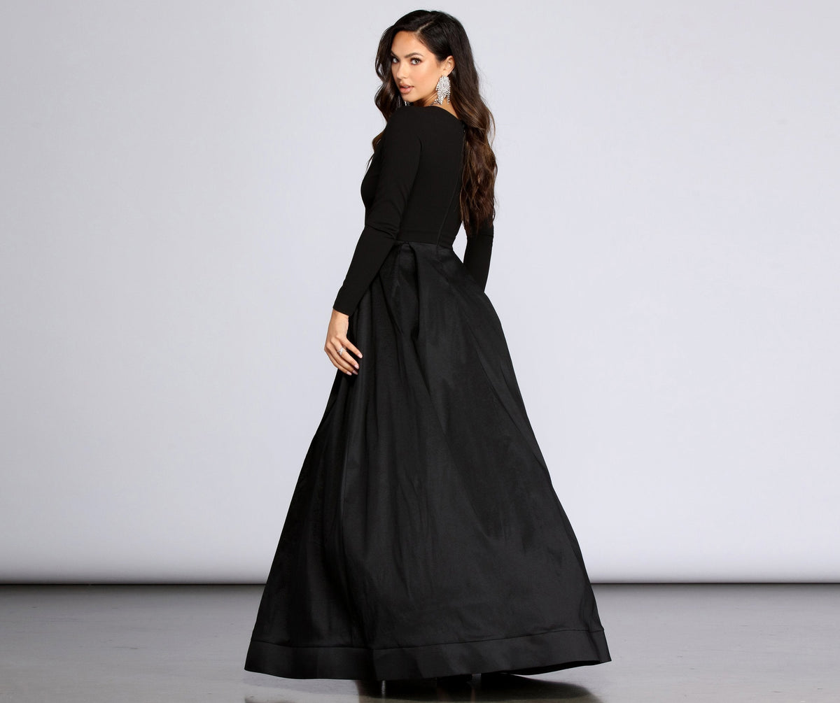 High-Slit Crepe Maxi Dress with Plunging Neckline