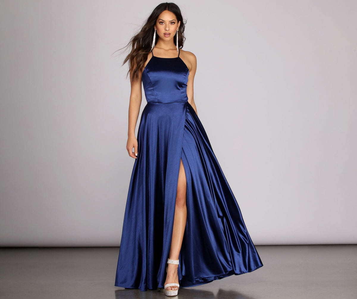 Satin Dress with High Slit