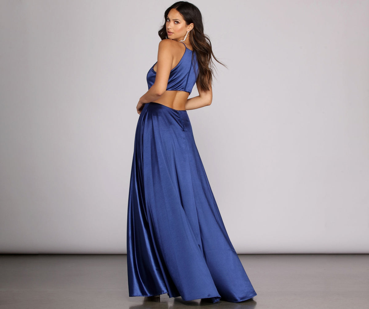Satin Dress with High Slit