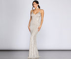 Sequined Knit Gown with V-Neckline