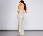 Sequined Knit Gown with V-Neckline