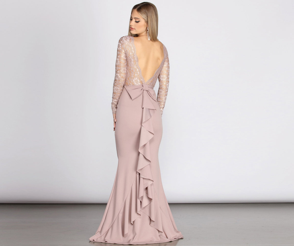 Bow-Detail Lace Dress with Crepe Texture