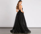 Tulle Cross-Detail Gown with V-Neckline