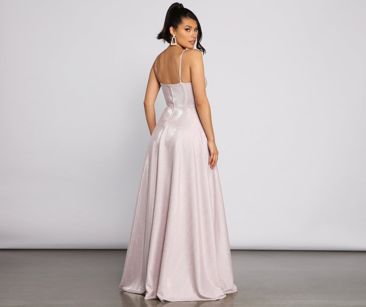 Glitter Pocket-Detail Maxi Gown