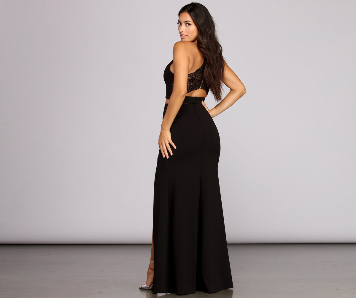 Lace Crepe Two-Piece Set with Floral Details