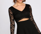 Lace Crepe Long-Sleeve Dress