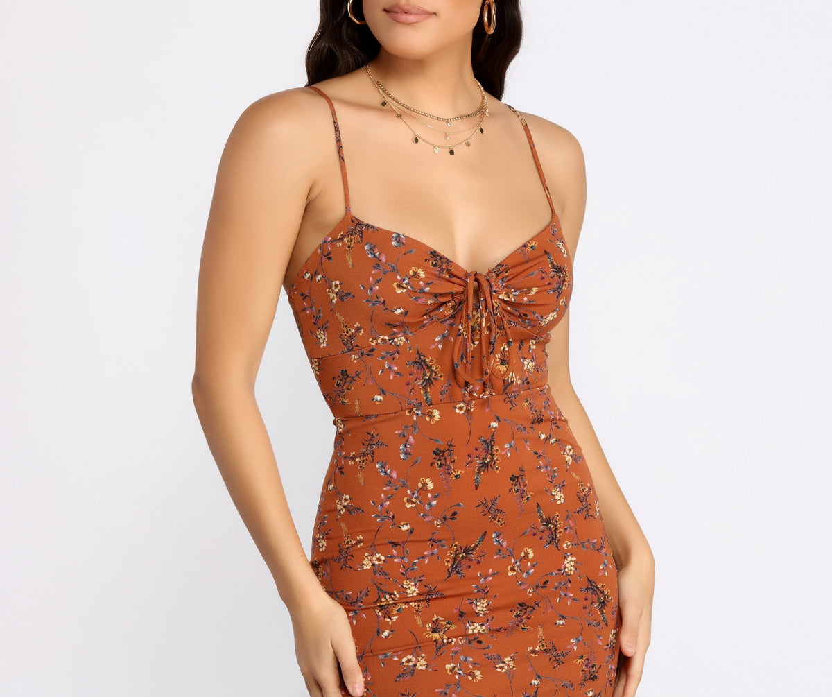 Floral Textured Tie-Front Mini Dress