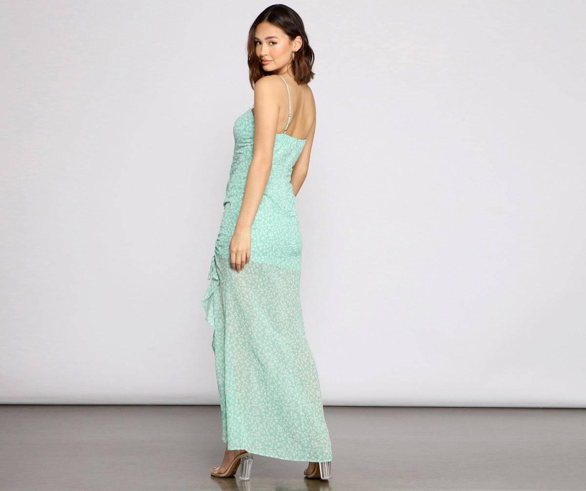 Floral Maxi Dress with Chiffon Detailing