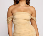 Ruched Mini Dress with Off-Shoulder Neckline