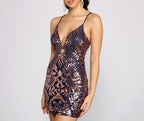 Sequined Mesh Mini Dress with Plunging Neckline