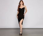Cowl-Neck Knit Midi Dress with Cross Details