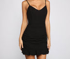 Ruffled Linen Mini Dress with Corset Details