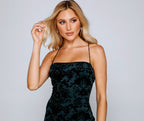 Velvet Knit Mini Dress with Floral Details
