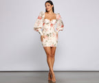 Sweetheart-Neck Floral Mini Dress with Chiffon Detailing