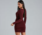 Ruched Knit Mini Dress with Wrap Detail