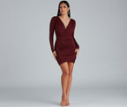 Ruched Knit Mini Dress with Wrap Detail