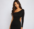 One-Shoulder Knit Midi Dress with Brushed Finish