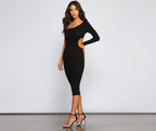 One-Shoulder Knit Midi Dress with Brushed Finish