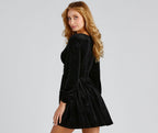 Velvet Skater Dress with Plunging Neckline