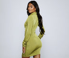 Collared Knit Mini Dress with Ruching