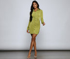 Collared Knit Mini Dress with Ruching