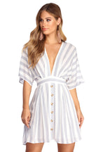 Striped Dress with Plunging Neckline