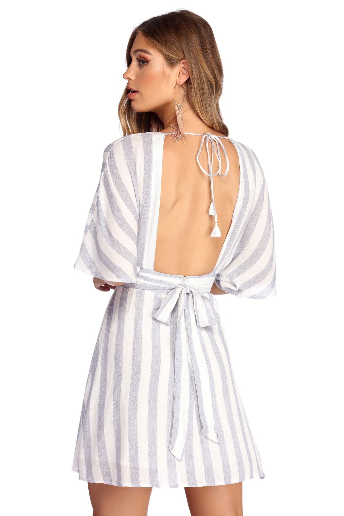 Striped Dress with Plunging Neckline