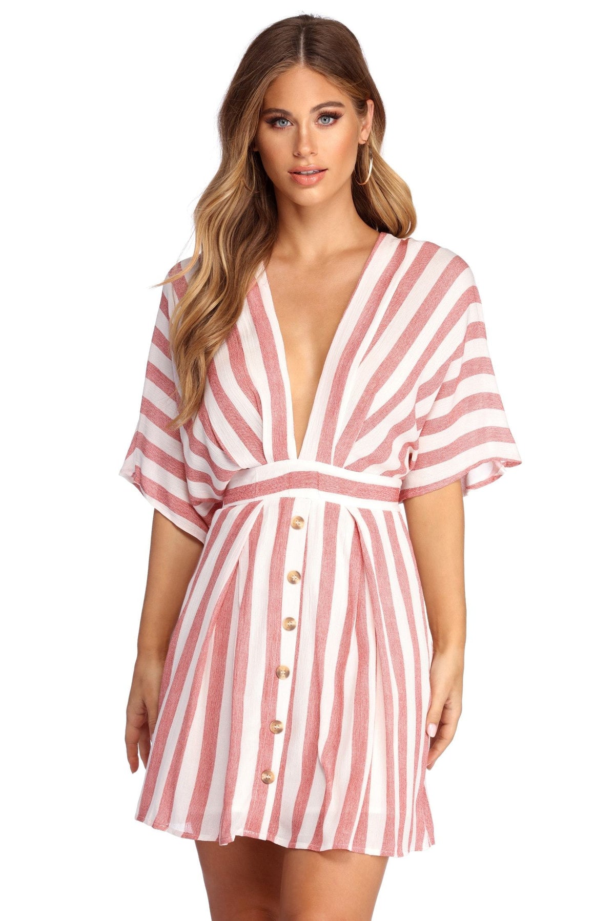 Striped Dress with Plunging Neckline