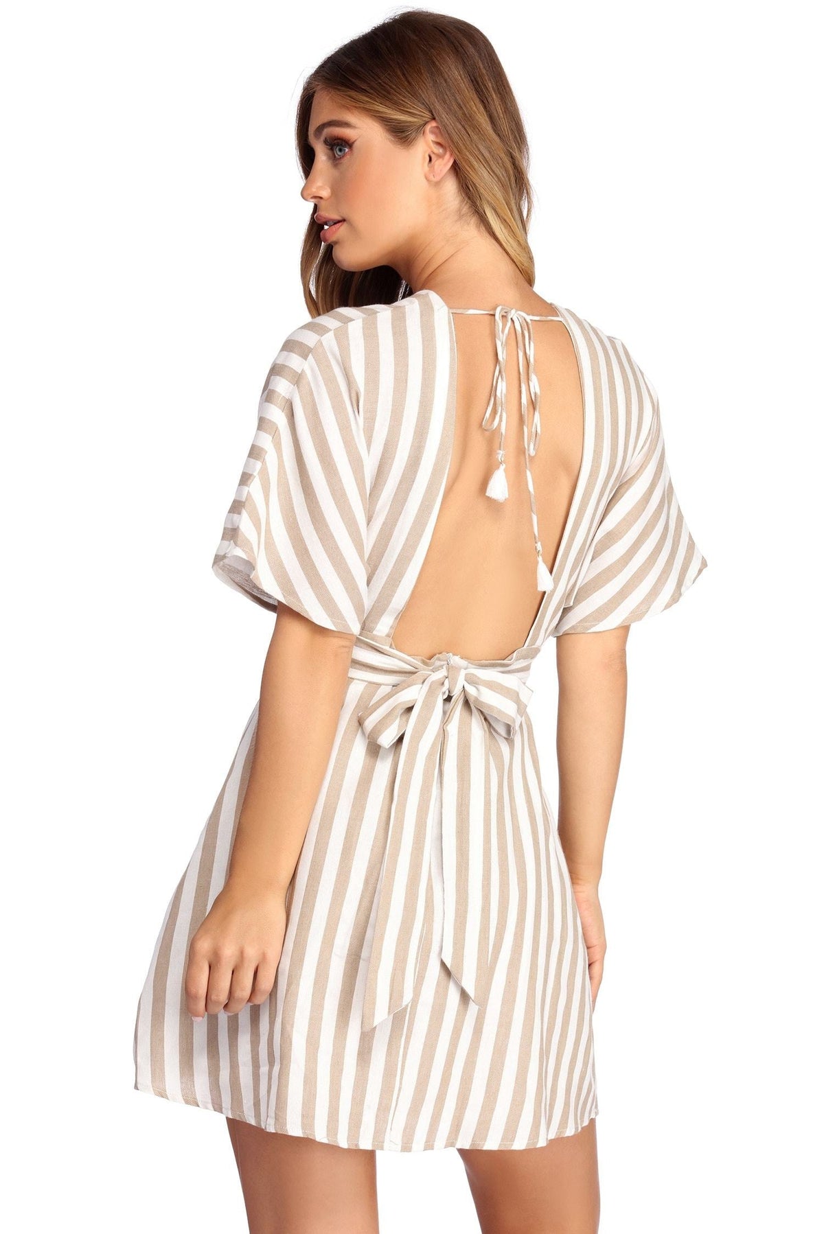 Striped Dress with Plunging Neckline