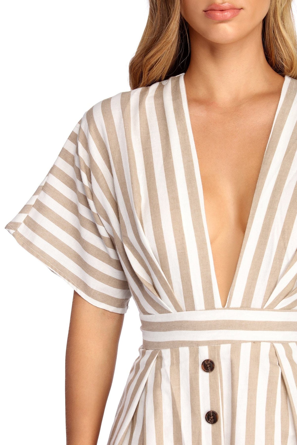 Striped Dress with Plunging Neckline