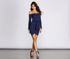 Twist-Detail Crepe Mini Dress with Off-Shoulder Neckline