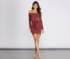 Twist-Detail Crepe Mini Dress with Off-Shoulder Neckline