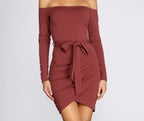 Twist-Detail Crepe Mini Dress with Off-Shoulder Neckline