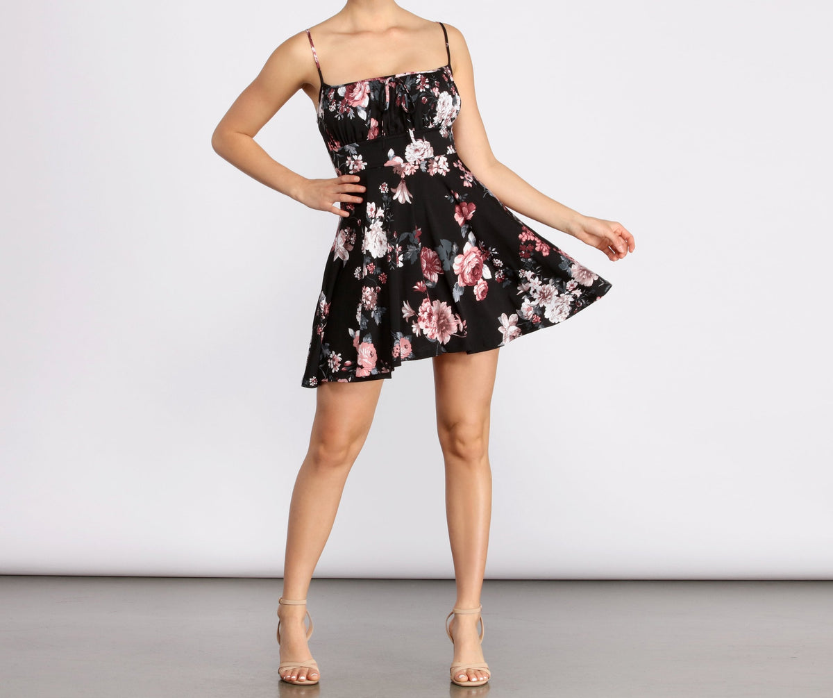 Blossom-Detail Skater Dress with Square Neckline