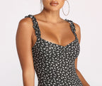 Sweetheart-Neck Printed Mini Dress with Ruffle Details